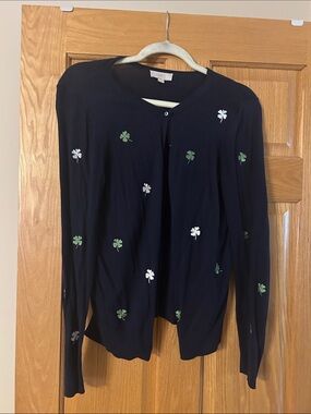 Loft navy cardigan with shamrock embroidery